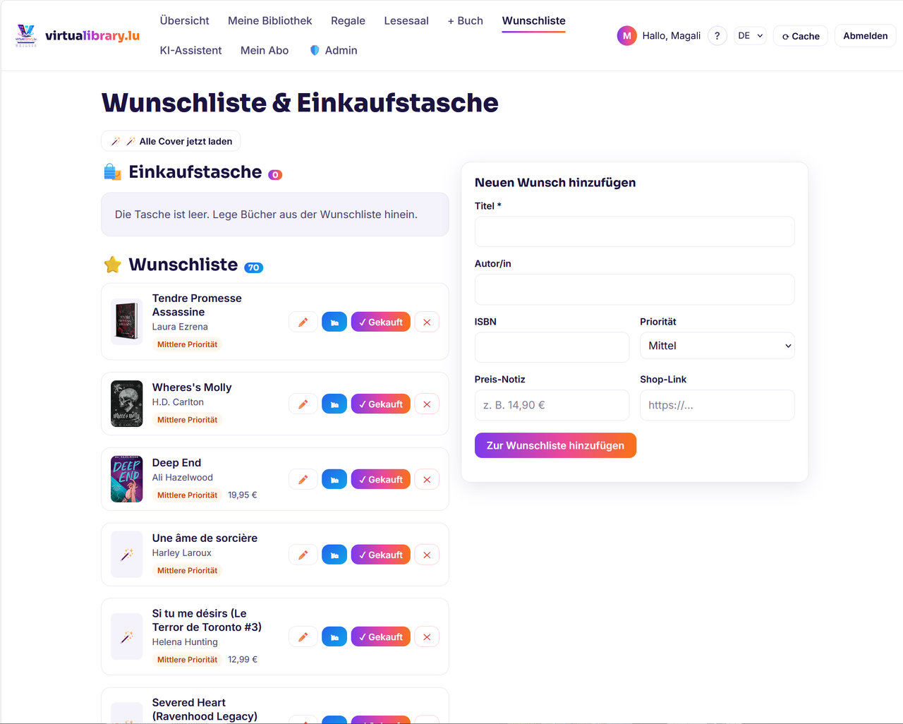Wunschliste & Einkaufstasche